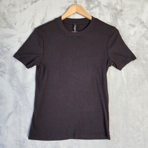 American Giant Shirt Womens Size Medium Luxe Rib Tee Brown Stretch Ribbed Knit